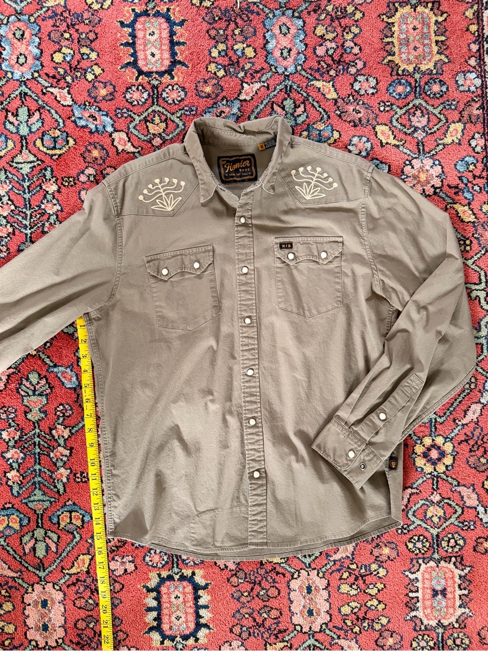 Howler Brothers Olive Green Western Embroidered Button-Down Shirt